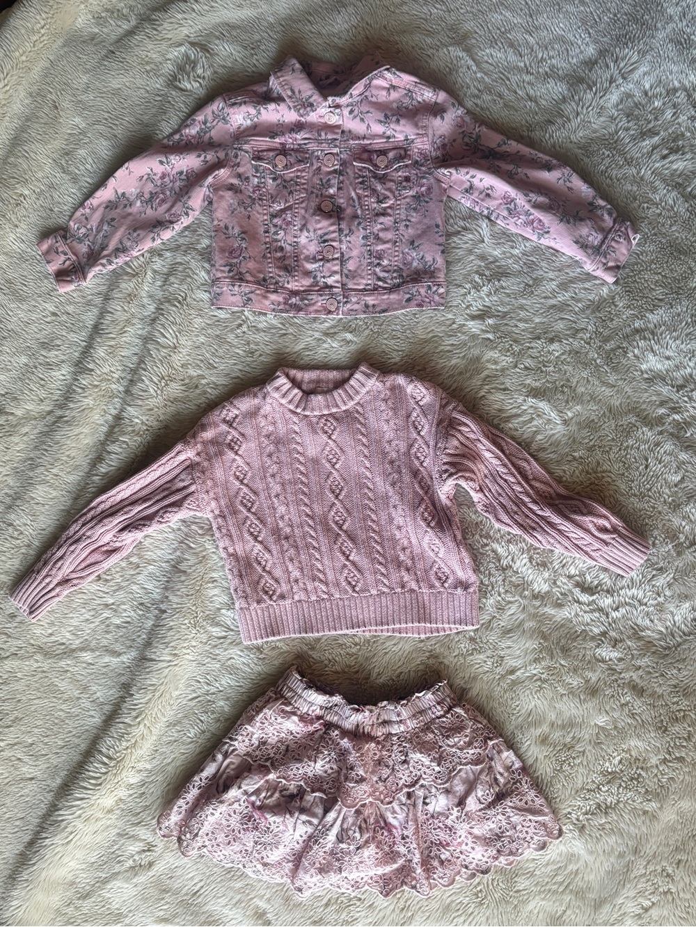 Gap x LoveShackFancy Girls' Pink Knit Sweater, Floral Jacket & Lace Skirt Set